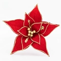 Artificial red velvet poinsettia Christmas flower with festive gold glitter edges - Large / Red