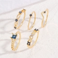 5-teiliges Vintage-Ring-Set in Goldoptik mit tiefblauen und weißen Zirkoniasteinen - 5-Teiliges Set Gold Blau Zirkonia Stil (N-190)