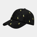 Classic black denim baseball cap with yellow and green lemon embroidery in 45-degree view - Adjustable / Black