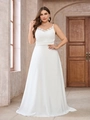 Elegante vestido de noche blanco talla grande con cuello en V y larga cola para bodas - 0XL / Blanco