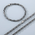 Vista detallada del collar y la pulsera de cadena de eslabones de nariz de cerdo hip hop - Pulsera (5mmx21cm) / Negro Mate