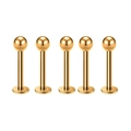 Detailansicht von fünf goldenen Lippensteckern aus Edelstahl mit poliertem Finish - Gold Kugel