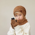 Winterset voor kinderen met karamel gebreide muts, sjaal en handschoenen met fleecevoering - 3-Delige Set (Muts + Sjaal + Handschoenen) / Karamel