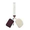 Dual nylon wristlet set featuring burgundy and cream zipper pouches with a woven strap - Brown/Off-white