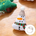 Cute plush snowman Christmas brooch with red-green striped scarf on wood background - Snowman - Brooch Style