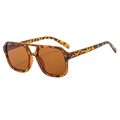 Classic leopard tortoise shell aviator sunglasses with double bridge and dark brown lenses - Leopard Frame / Tea Lens