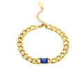 Vintage Cuban chain gold bracelet with rectangular blue zircon center on white background - C063 Gold Square Red
