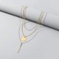 Gouden ketting met drie lagen met ronde schijf en verticale staafhangers voor dames - Goud