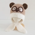 Detail of plush bear-shaped kids hood with 3D ears and goggles design for winter warmth - 3-8 Years / Brown