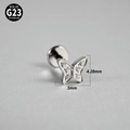 Labret papillon en titane G23 argenté avec zircons mesurant 5 mm sur 4,28 mm - Papillon / 1.2x8mm / Argent