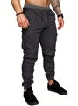 Pantaloni cargo grigio scuro da uomo con tasche multiple e vita elastica con coulisse - S / grigio scuro