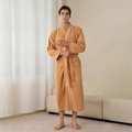 Men's bright orange waffle weave bathrobe with white trim and adjustable waist belt - Malt Yellow [Men]