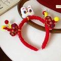 Serre-tête en peluche rouge avec broderie danse du lion et caractères de chance - 68# Serre-Tête-Rouge-Lion-Paix Toujours
