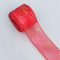 Red Christmas ribbon roll with gold glitter snowflakes for holiday tree decoration item - [5cm Wide] Golden Christmas Snowflake 10 Yards Per Roll