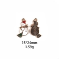 Front and back detail of a 15x24mm gold enamel snowman pendant for DIY jewelry crafting - #19 Enamel Snowman with Broom