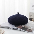 Navy blue wool beret hat for women on magazine with minimalist aesthetic design - One Size / Navy Blue