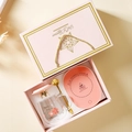 Pink sakura borosilicate glass mug set with warming base and crown lid in a gift box - Style A (Cup+Lid+Spoon+Heating Coaster+Gift Box)