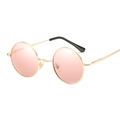 Retro round metal sunglasses with gold frame and gradient pink lenses in 45-degree view - Gold Frame Pink Reflective C9