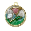 Round gold floral charm with pink roses and green leaves for DIY jewelry making - Blue-Green Gold-Sprinkled Round Pearl Rose-24427