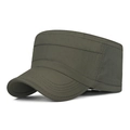 Army green quick-dry flat top cadet cap with reinforced multi-stitch visor for outdoors - Adjustable / Army Green
