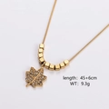 Detailed view of maple leaf pendant necklace with rhinestones and 45+6cm length info - Pave Zirconia Maple Leaf Pendant