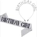 Silver Birthday Girl glitter sash and rhinestone tiara set for party celebrations - Headband Sash Set / Silver Jewelry Set