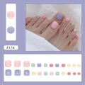Rainbow macaron press-on toenails kit featuring 24 pieces in vibrant pastel colors - F174 Rainbow Candy (Glue Style)