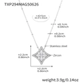 Silberne Edelstahl-Halskette mit Rautenanhänger, 5A Zirkon und 42+5cm Kettenlänge - Vierblättrige Blume Halskette (42+5cm) / Stahlfarbe