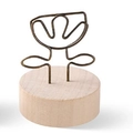 Support mémo rétro avec base ronde en bois et pince en métal bronze forme tulipe - Fleur