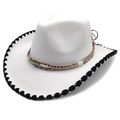 Western white felt cowboy hat with black contrast brim and turquoise silver buckle - M (56-58cm) / White