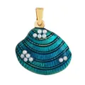 Pendentif coquillage en émail bleu avec perles blanches et boucle dorée style marin - K645754-Turquoise Shell