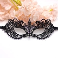 Elegant black lace masquerade mask for women featuring purple rhinestones and ribbons - Black With Purple Rhinestone