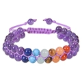 Adjustable 6mm double layer purple amethyst bead bracelet with seven chakra stones - Amethyst Style