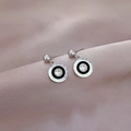Macro detail of silver stud earring with black enamel, crystal and Roman numerals - Roman Numeral Black Enamel (P402 Steel) / Silver
