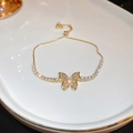 Elegant gold adjustable butterfly bracelet with sparkling zircon stones in a French chic style - Gold Butterfly Square Zirconia Bracelet
