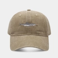 Detaillierte Hai-Stickerei auf der khakifarbenen Baseballkappe aus Baumwolle - Verstellbar / Khaki