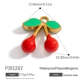 Pendentif cerise en acier inoxydable avec émail rouge et vert et bordures dorées - PJ91267-2PCS Forme de Cerise