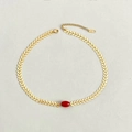 Collana vintage in acciaio inossidabile dorato con catena a spiga e agata rossa - Oro (CDK901)