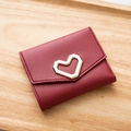 Mini trifold heart wallet in burgundy faux leather with golden metallic heart detail - Red