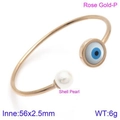 Rose gold heart bangle with shell pearl and blue evil eye charm detail - Round Style (KB123060-K)