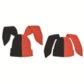 Dettaglio del berretto in maglia bicolore nero e rosso con lunghe orecchie da coniglio punk - Berretto Orecchie da Coniglio Nero Arancio