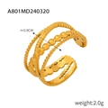 Detail van 0,9cm gouden meerlaagse gevlochten open ring met gepolijste kralentextuur - A801-Vierlaagse Kraal Reliëf Open Ring