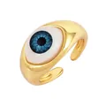 Adjustable golden copper Evil Eye ring with blue enamel and micro-set details - Blue-Evil Eye