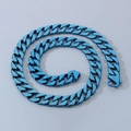 Cool 15mm flat-cut Cuban link chain necklace for men in electric blue stainless steel - Blue