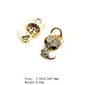 Gold cat pendant with white zircon stones and hollow back design, size 7.5x12.5mm - Style 12 Cat