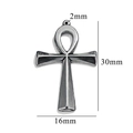 Silver Ankh cross pendant 30x16mm with 2mm hole diameter dimensions shown on white background - Style 22/Ankh Symbol