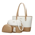 Driedelige tassenset van wit en beige goud PU-leer met kwastje en gouden details - Wit & Goud