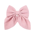 Elegant large pink floral bow hair clip with textured fabric and long ribbon streamers - Pink