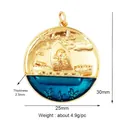 Golden pirate ship pendant with blue resin sea effect and detailed nautical engravings - Deep Sea Pirate Ship (K667610)