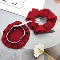 Elastic red fabric hair scrunchie set with matching protective cup cover accessory - 2-Piece Set (Scrunchie + Cup Cover) / Brick Red